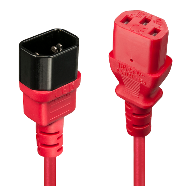 Cablu lindy c14 to c13, lungime 2m, material cablu h05-vvf 3g 0.75mm, 3 fire, connector a: iec c14, connector b: iec c13, rosu