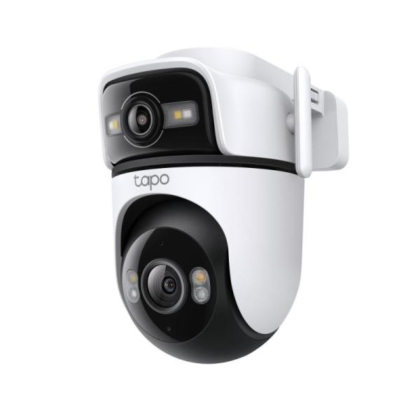 Outdoor dual lens pan/tilt security camera spec:2k (2304x1296) & 2k (2304x1296), 2.4 ghz, 2 × external antennas,1 × ethernet port ,horizontal 360º feature: dual lens , pan/tilt, color night vision, smart ai detection and notifications (motion, people, pet