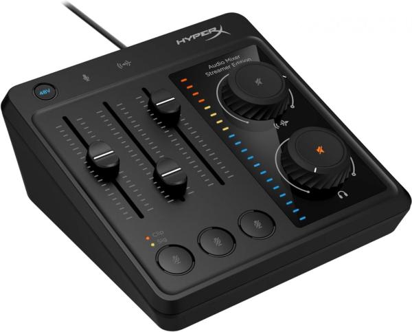 Hyperx audio mixer pentru microfoane xlr si jack 3,5mm, phantom power 48v, butoane mute, indicatoare led