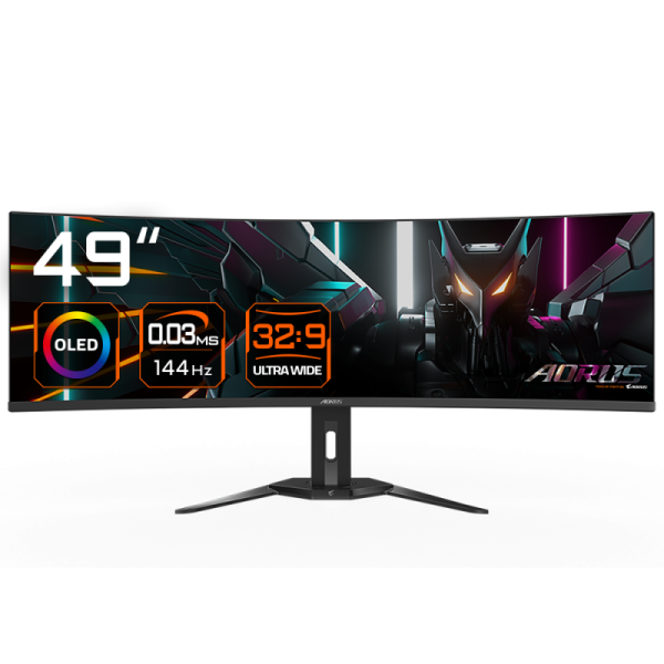 Gigabyte monitor gaming 49", display 1,196.7 x 339.2 mm, backlight edge, anti-glare, rezolutie:  5120 x 1440(dqhd, luminozitate: 250 cd/m2(typ), contrast: 1500000:1, unghi vizualizare: 178°(h)/178°(v), timp raspuns: 0.03ms gtg, rata refresh: 144hz, interf