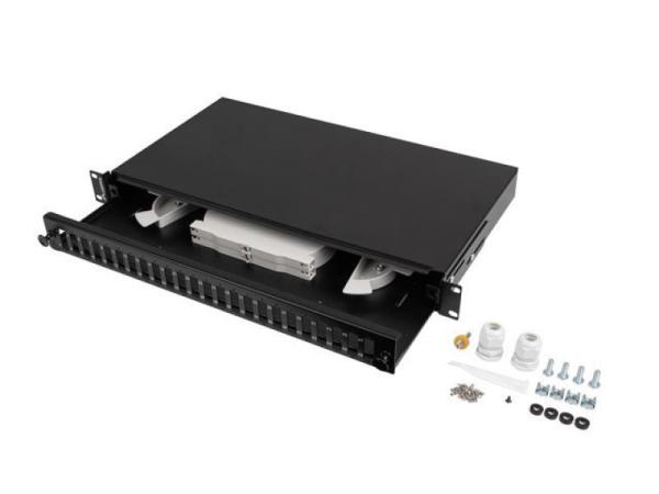 Patch panel fibră rack 19" 1u  24x sc duplex / 24x lc quad, negru + accesorii