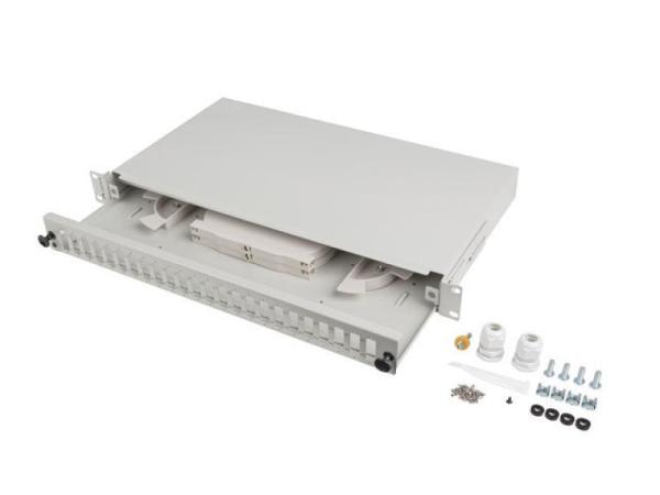 Patch panel fibră rack 19" 1u  24x sc duplex / 24x lc quad, gri + accesorii