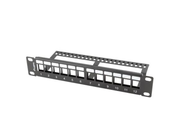 Patch panel gol 12 porturi 1u cu organizator pentru module keystone, negru