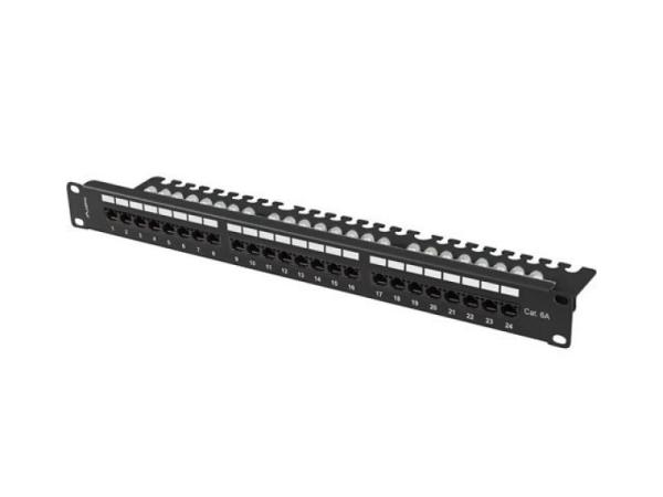 Patch panel 24 porturi 1u 19" cat.6a utp cu organizator cabluri, negru