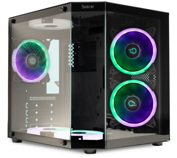 Carcasa spacer aquarium, matx, a sursa, sticla securizata, usb 3.0 x 1, usb type-c x 1, hd-audio, jack 3.5mm x 1, black