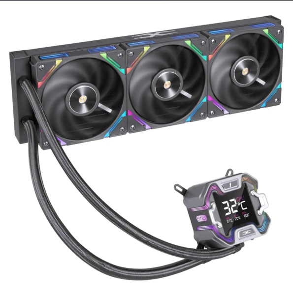Cooler procesor 1stplayer x-starship 360e-bk, display de 2,4 inches, argb, compatibil amd/intel, negru