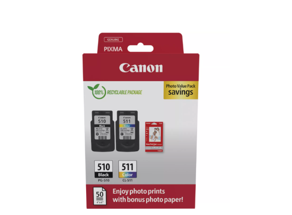 Canon pachet cartuse cearneala pg-510/cl-511 photo value pack, capacitate negru: 9ml, color: 9ml, compatibil cu: pixma ip2700, pixma ip2702, pixma mp230, pixma mp240, pixma mp250, pixma mp252, pixma mp260, pixma mp270, pixma mp272, pixma mp280, pixma mp28