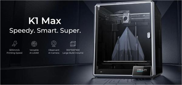 Imprimanta 3d creality k1 max, tehnologie fdm, viteza printare 600mm/s, precizie 100 +/-0.1mm, diametru filament: 1.75mm, tip filament compatibil: abs/pla/petg/pet/tpu/pa/abs/asa/pc/pla-cf/pa-cf/pet-cf, transfer fisier: usb drive,wifi temperatura duza:300