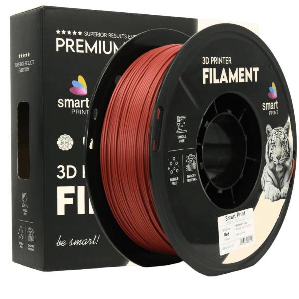 Smart print 3d filament petg matte red, finisaj satin, diametru: 1.75mm, greutate: 1kg, temperatura duza: 240c - 2255c, temperatura platforma: 75c - 85c.