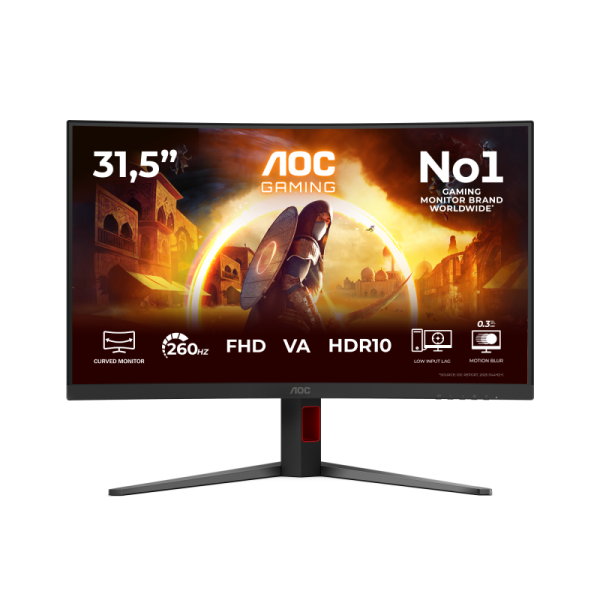 Monitor gaming aoc c32g4z, 31.5", 1920 x 1080 pixeli, black, red, 3 ani garantie