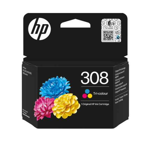 Hp 308 tri-color original ink cartridge. colour ink type: dye-based ink, cartridge capacity: standard yield, supply type: combo pack, colour ink page yield: 120 pages, printing colours: cyan, magenta, yellow, quantity per pack: 1 pc(s)