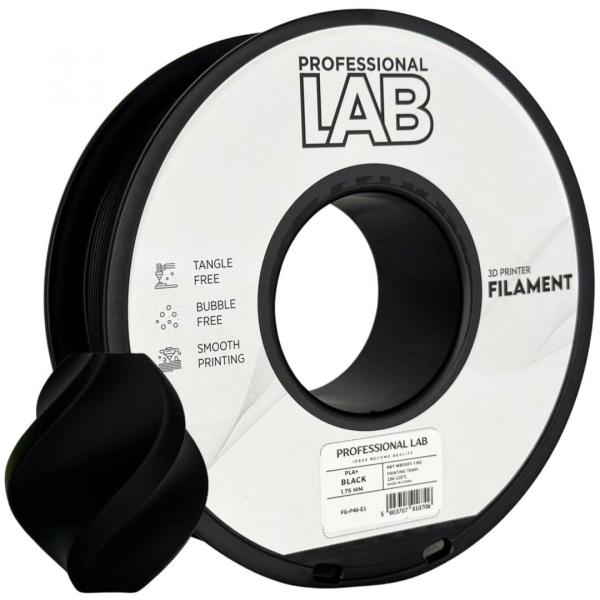 Prof. lab 3d filament 1kg pla+ black, diametru: 1.75mm, greutate: 1kg, temperatura duza: 200c – 220c, temperatura platforma printare: 50c – 60c, culoare: negru, pla+ este o versiune revizuita a pla standard, mai durabil, mai putin casant, rezistenta mai m
