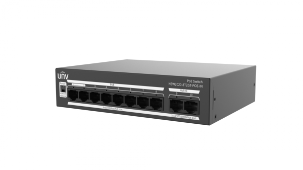 Switch uniview nsw2020-8t2gt-poe-in; porturi:8×100mbps network ports (rj45)+2×1000mbps ports, including 8 poe ports; maxim 30 w per port, buget 120 w; performanta: switching capacity 5.6 gbps, forwarding 4.17mpps; functii: up to 250m transmission distance