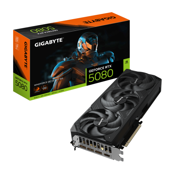 Placa video gigabyte geforce rtx 5080 windforce oc sff, 16gb gddr7, pci express x16 5.0, 256bit