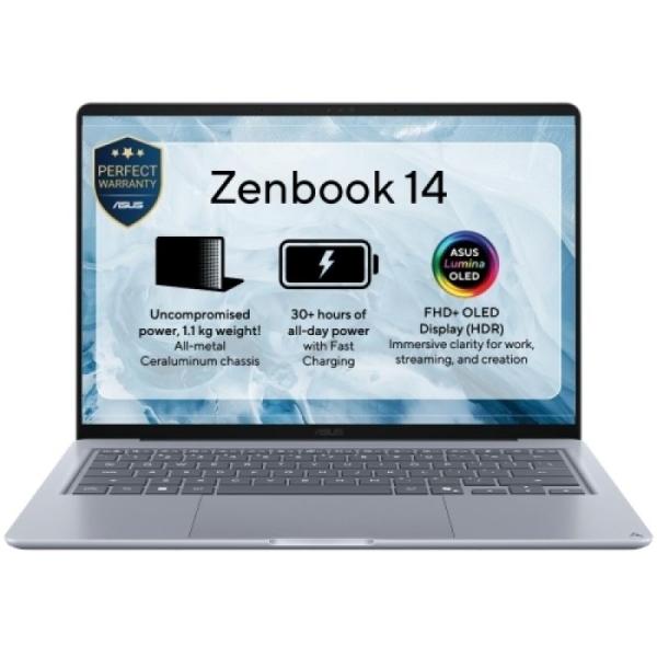 Laptop consumer asus zenbook 14 ux3480aa-u2382x, cu procesor intel core ultra 7 355, 14'' oled, 16 gb lpddr5x, 512 gb, intel graphics, windows 11 pro, 3 ani garantie