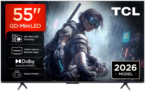 Televizor tcl qd-miniled 55t8d, 139 cm, smart, google tv, 4k ultra hd, 144hz