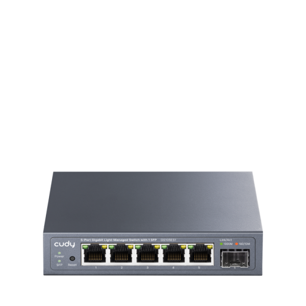 Cudy 5-port gigabit easy-managed switch, 5× gbe, 1× 1.25g sfp,  vlan (802.1q/mtu/port-based), qos (802.1p/dscp/port-based), gri