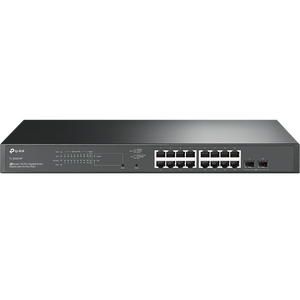 Switch tp-link tl-sg2218p, 16 porturi gigabit, 2 gigabit sfp, 16 porturi poe, buget poe: 150w, fanless, switching capacity: 36 gbps, packet forwarding rate: 26.78 mpps, rack mountable.