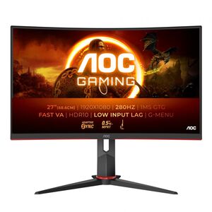 Monitor aoc 27" c27g2z3/bk, curvature: 1500r, diagonal (inch): 27, diagonal (cm): 69, aspect ratio: 16:9, panel: va, resolution: 1920x1080, refresh rate: 280hz, response time gtg: 1ms, response time mprt: 0.5ms, brightness (max): 300 cd/㎡, contrast (stati