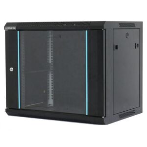 Rack 6u 600x600, montare pe perete, usa din sticla, panouri laterale detasabile si securizate, dezasamblat, culoare negru ral 9004, dateup