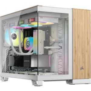 Carcasa corsair 2500x micro atx dual chamber white/bamboo wood