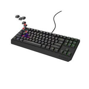 Tastatura gaming mecanica cu fir genesis thor 230 tkl, iluminare rgb, swtich linear, switch model outemu red, numar taste 87, 11 butoane multimedia, lungime cablu 1.6m, dimensiuni 363 x 155 x 39 mm, negru