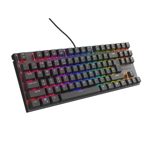 Tastatura gaming mecanica cu fir genesis thor 303 tkl, iluminare rgb, switch linear, switch model outemu peach silent, numar taste 87, 11 butoane multimedia, lungime cablu 1.8m, dimensiuni 355 x 136 x 36 mm, negru