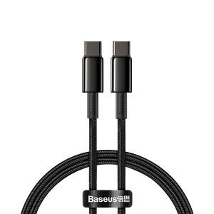 Cablu alimentare si date baseus tungsten gold, fast charging, usb type-c la usb type-c, putere 100w, brodat, 1m, negru