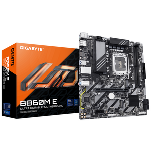 Gigabyte b860m e. processor manufacturer: intel, processor socket: lga 1851 (socket v1), compatible processor series: intel core ultra (series 2). supported memory types: ddr5-sdram, maximum internal memory: 128 gb, memory slots type: dimm. supported stor