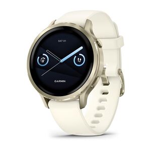 Garmin venu 4. display diagonal: 3.05 cm (1.2"), display technology: amoled, display resolution: 390 x 390 pixels, touchscreen. flash memory: 8 gb. wi-fi. gps (satellite). weight: 33 g. band material: silicone
