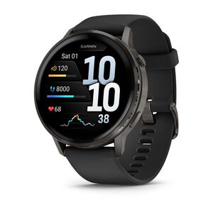 Garmin venu 4. display diagonal: 3.56 cm (1.4"), display technology: amoled, display resolution: 454 x 454 pixels, touchscreen. flash memory: 8 gb. wi-fi. gps (satellite). weight: 38 g. band material: silicone, band colour: black