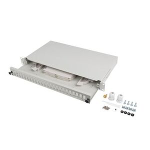 Patch panel fibră rack 19" 1u  24x sc duplex / 24x lc quad, gri + accesorii