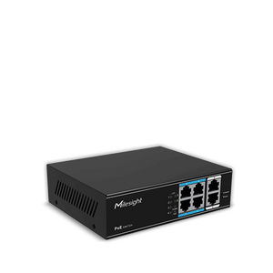 "switch milesight ms-s0208-gl; porturi:8×100mbps poe ports (rj45) +2×1000mbps unlink ports; maxim 30 w per port, buget 120 w; performanta: switching capacity 11.8gbps, forwarding 4.17mpps alimentare: ac 100~240v, 50-60hz, 2.2a; dimensiuni: 195mm x 130mm x