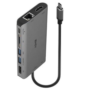 Mini docking station lindy usb 3.2 type c - 4k hdmi & dp, pd 3.0 100w, usb 3.2, gigabit ethernet, sd, audio