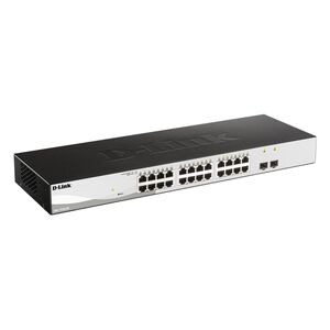 D-link 26-port gigabit smart switch with 2 sfp ports, dgs-1210-26; 24 x 10/100/1000mbps auto-negotiating ports; 2 x combo 1000baset/mini-gbic sfp ports; advance power saving features; fanless design; half-/full- duplex, auto-negotiation, auto mdi/mdix; ie