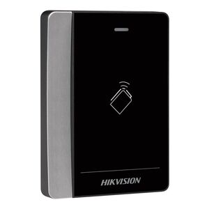 Cititor de carduri hikvision ds-k1102am, pro series, suporta caduri mifare frecventa: 13.56 mhz, conectivitate: rs-485 si  protocol wiegand (w26/ w34), distanta de citire: ≤ 50 mm, led stare, beeper, watchdog, alimentare: 12 vdc, dimensiuni: 121 mm × 86.5