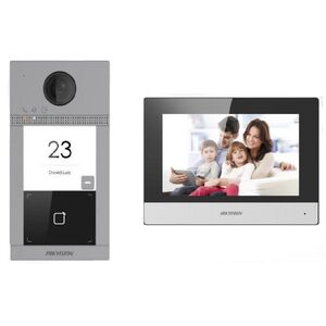 Kit videointercom ip hikvision ds-kis604-s(c) flash 32 mb,memorie ram 256mb,indoor station: supports live view of up to 16 ip cameras,7-inch touch screen, user friendly interface, plug ＆ play,receives video call and unlocks on mobile app anywhere, any tim