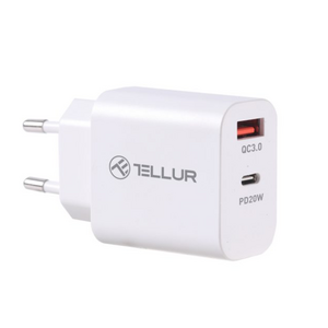 Incarcator priza tellur pdhc101 dual port, pd 20w + qc3.0 18w, alb