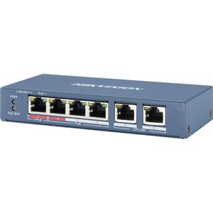 Switch 4 porturi poe hikvision ds-3e1106hp-ei 4 × 100 mbps poe rj45 ports, 2 × 100 mbps network rj45 ports,ieee 802.3at/af/bt standard for poe ports,6 kv surge protection,af/at camera can reach up to 300 m in extend mode,switching capacity 1.2 gbps, packe