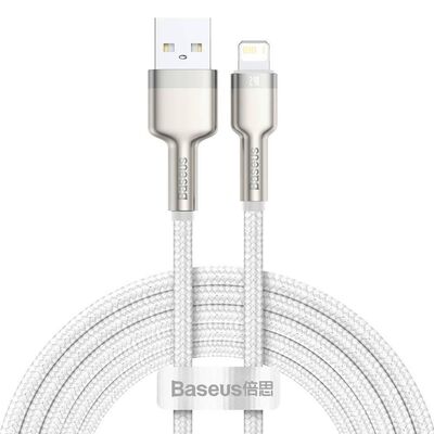 Cablu alimentare si date baseus cafule metal, fast charging data cable pt. smartphone, usb la lightning iphone 2.4a, braided, 2m, alb