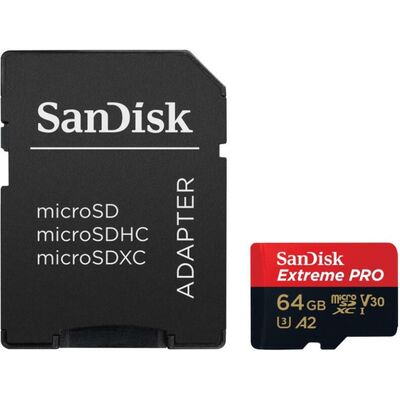 Micro secure digital card sandisk extreme plus, 64gb, clasa 10, r/w speed: up to 100mb/s/ 90mb/s, include adaptor sd (pentru telefon)