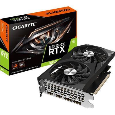 Placa video gigabyte geforce rtx 3050 windforce oc 8g v2 gddr6 128 bit pcie 4.0, 2x dp 2x hdmi
