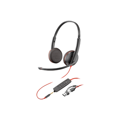 Poly blackwire 3225 stereo usb-c headset +3.5mm plug +usb-c/a adapter