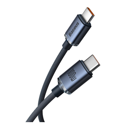 Cablu alimentare si date baseus crystal shine, fast charging data cable pt. smartphone, usb type-c la usb type-c 100w, 2m, braided, negru