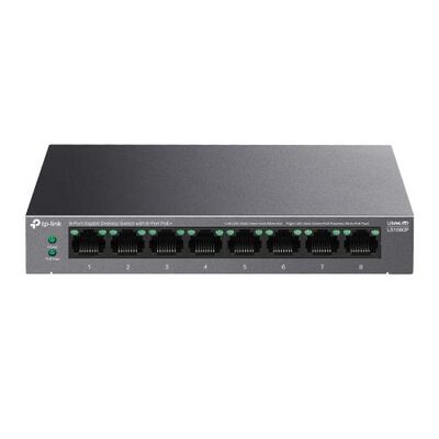 Tp-link 5-port gigabit switch ls108gp, interfata  8× 10/100/1000mbps rj45 ports (ports 1–8 supports 802.3af/at poe+), auto negotiation, auto mdi/mdix, porturi standard: 802.3 af/at compliant,  poe ports: ports 1–8, pana la 30 w poe output per port, poe bu