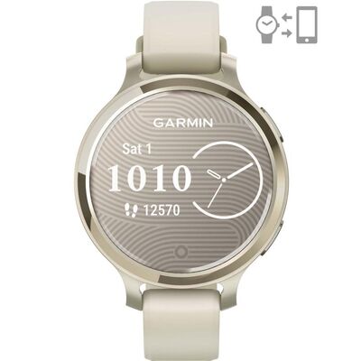 Ceas garmin lily 2, display amoled, dimensiune afisaj 25,4 mm x 21,3 mm, rezolutie afisaj 240 x 201 pixeli, memorie 8gb, autonomie pana la 9 zile, rezistanta la apa pana la 5 atm, greutate: 24,4g, ramă mlunar glod şi curea bone din silicon