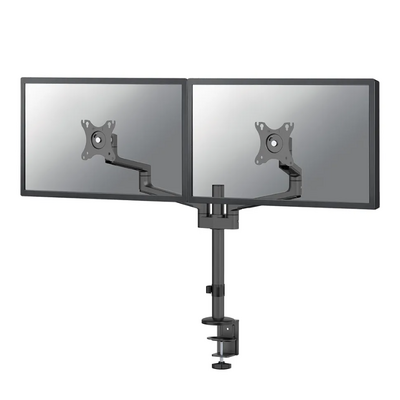 Brat dublu monitor neomounts ds60-425bl2; pentru display-uri cu diagonale 17"-27", sistem de prindere vesa 75x75~100x100, greutate maxima suportata 8 - per ecrankg, tilt +90°, -30°, swivel +90°, -90°, rotate +360°, distanta fata de perete 128-460mm; inalt
