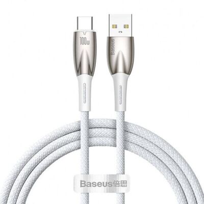 Cablu alimentare si date baseus glimmer, fast charging data cable pt.smartphone, usb la usb type-c 100w, 1m, alb
