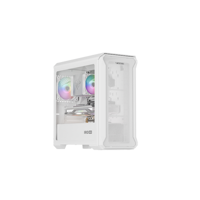 Carcasa genesis irid 503 lite mini tower argb alb, tempered glass, sloturi expansiune 5, drive bays: 2x3.5" 3x2.5", ventilatoare suportate: 6 (spate: 1x120mm, fata: 3x120mm sau 2x140mm, sus: 2x120mm sau 2x140mm), ventilatoare incluse: 1 (spate: 1x120mm), 