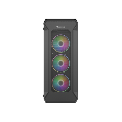 Carcasa genesis irid 505 v2 mid tower argb negru, tempered glass, sloturi expansiune 8, drive bays: 2x3.5" 7x2.5", ventilatoare suportate: 6 (spate: 1x120mm, fata: 3x120mm sau 2x140mm, sus: 2x120mm sau 2x140mm), ventilatoare incluse: 4 (4x120mm oxal argb)